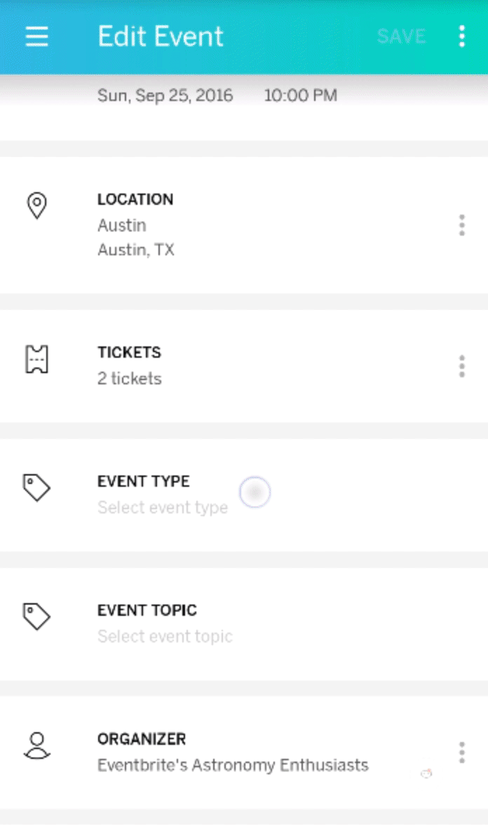 How To Use The Eventbrite Organizer For Android Share View Or Unpublish The Event
