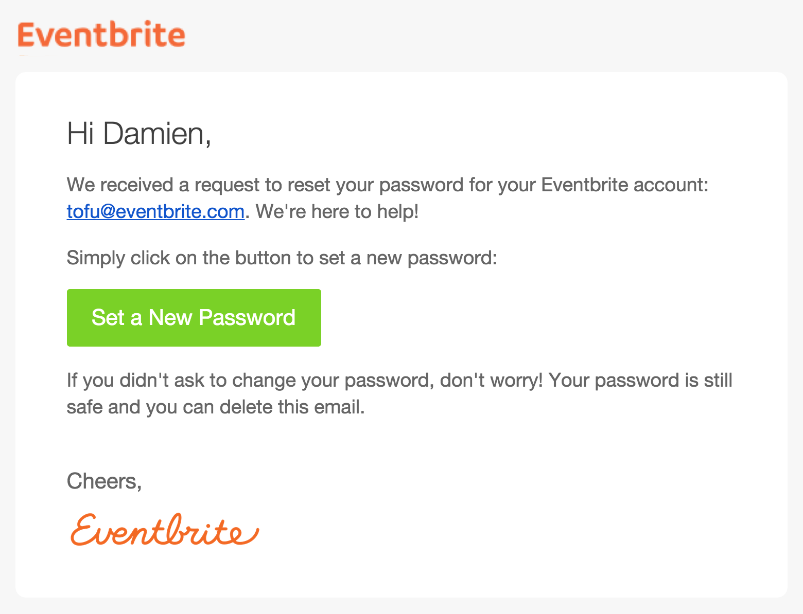 2. Select "Set a New Password" from the password reset email.