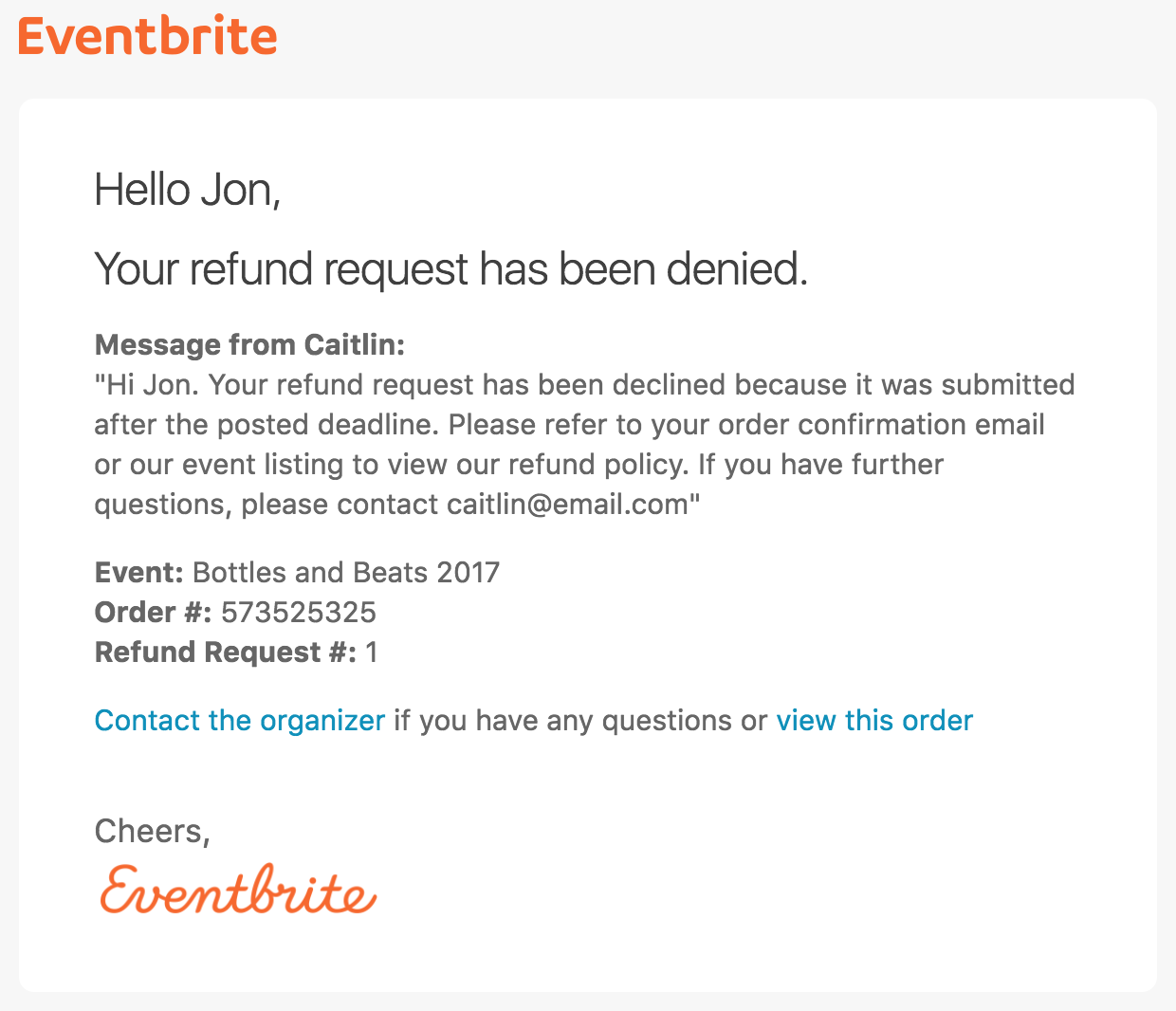 eventbrite customer service telephone