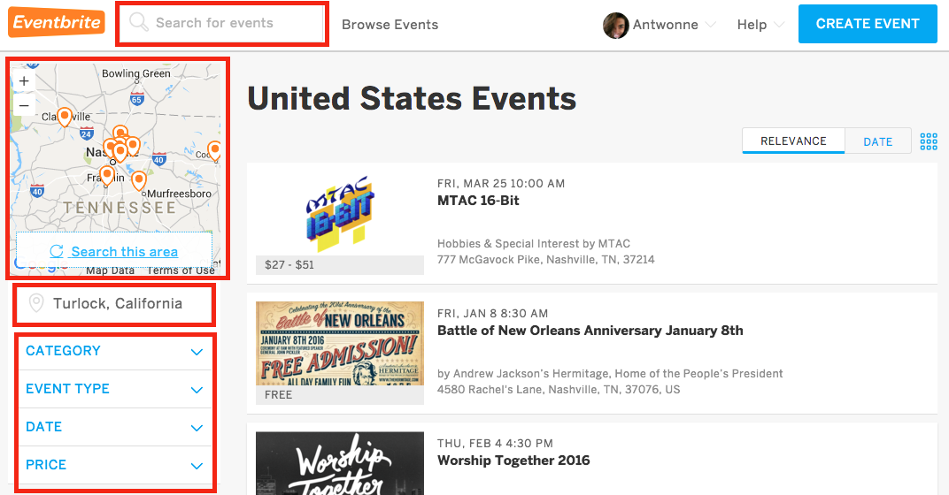 eventbrite find events