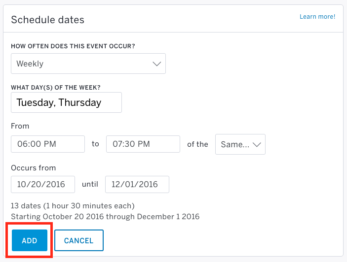 how to set up an event schedule with multiple dates eventbrite