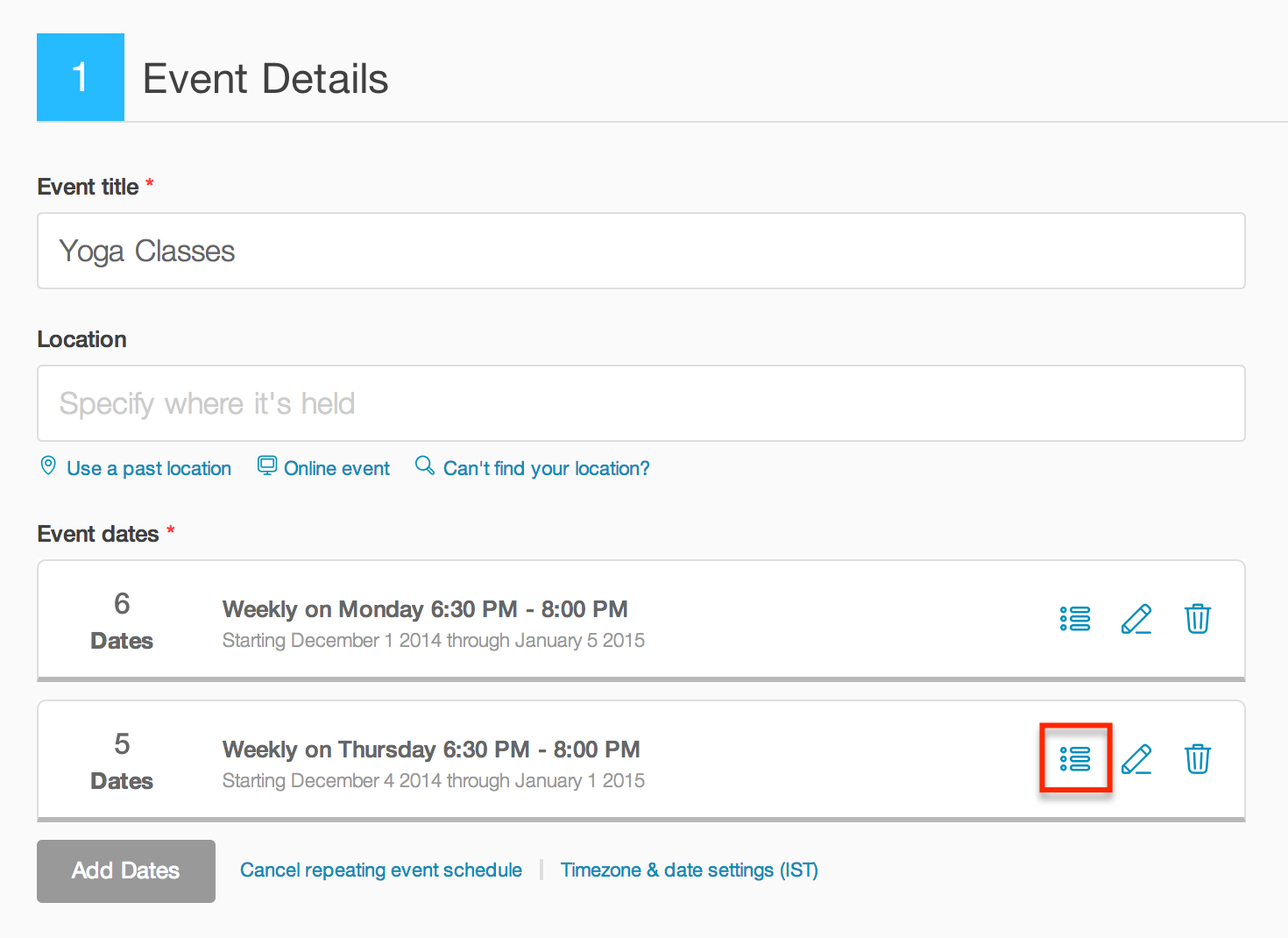 How To Change The Date And Time Of An Individual Event In An Event