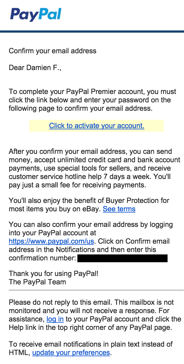 paypal email won t confirm